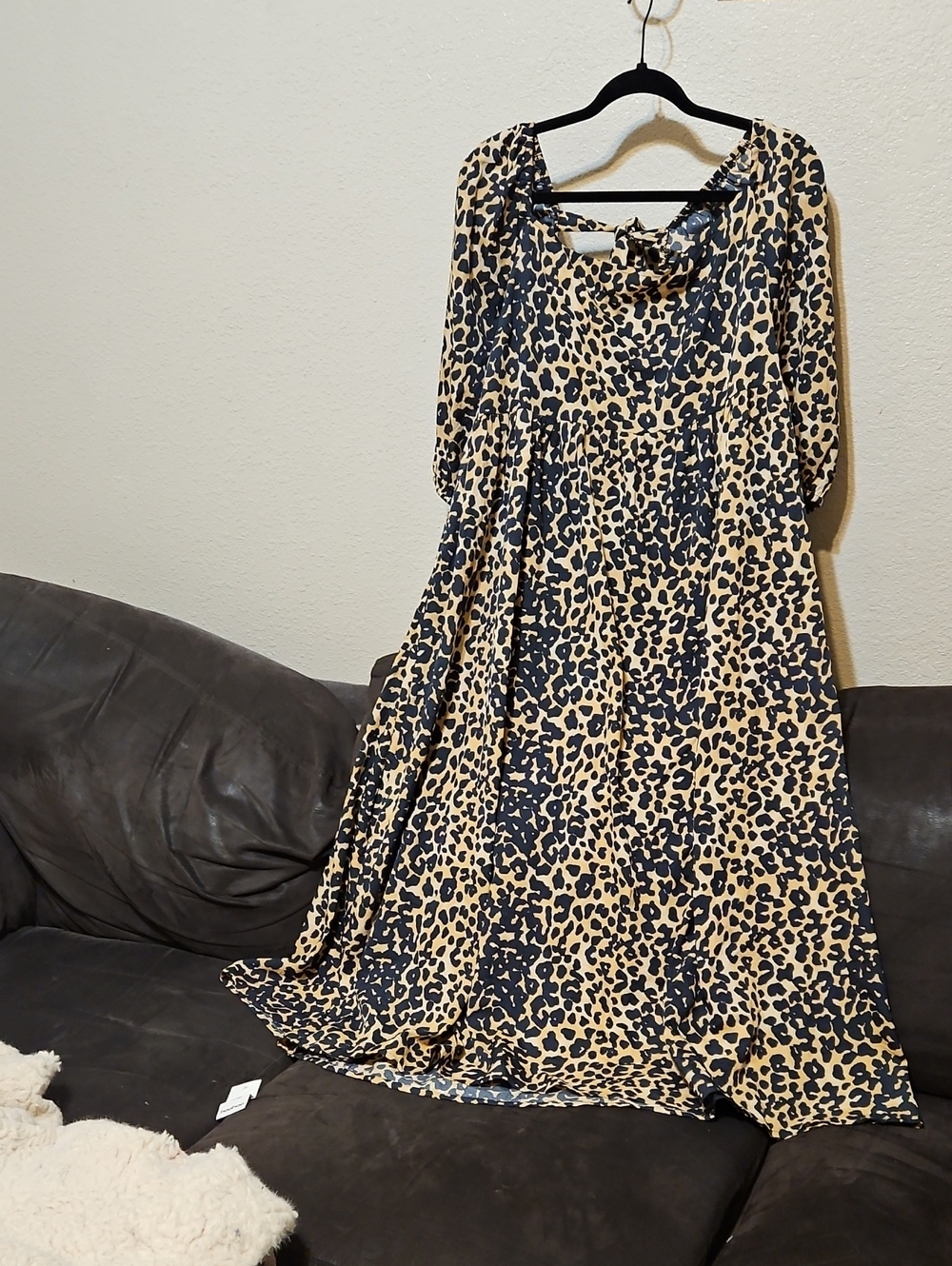 Boohoo Beige and Black Leopard Print Midi Dress with Scoop Neck